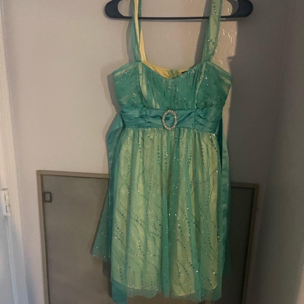 Jodi Kristopher Teal and Yellow Kids Formal Dress
